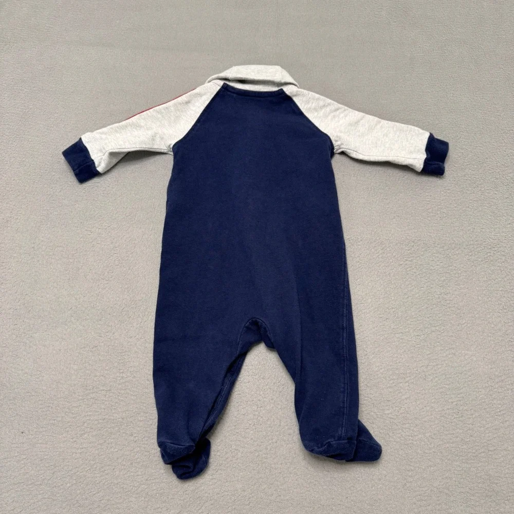 Ralph Lauren Footed Coverall Baby 3M Navy Blue Cotton Raglan Pony Logo Romper
